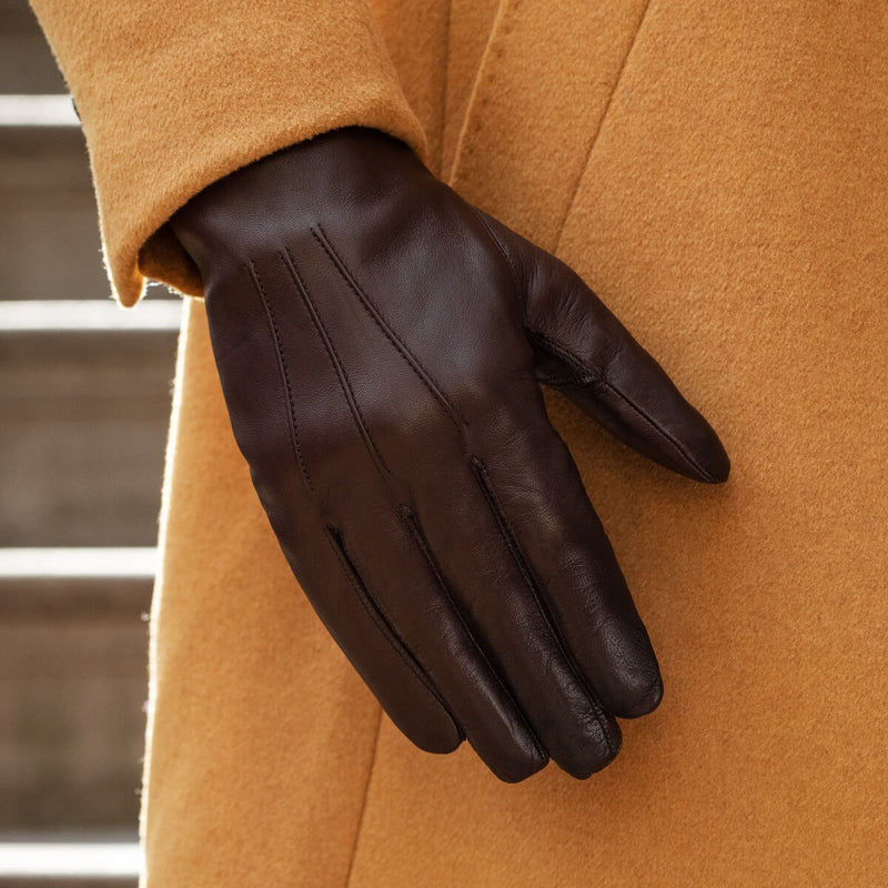 Fratelli - – Handgefertigt Lederhandschuhe Italien - in Braun Fell Weißes Herren Orsini®