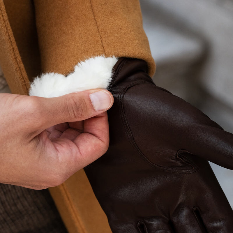 Orsini® - Herren Weißes in Italien Fell Fratelli – Lederhandschuhe Braun - Handgefertigt
