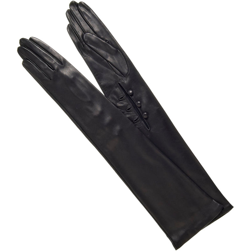 Orsini® 16 - Fratelli gefüttert - - (schwarz) Knöpfe – Lederhandschuhe Lange Seide Damen Elena - mit