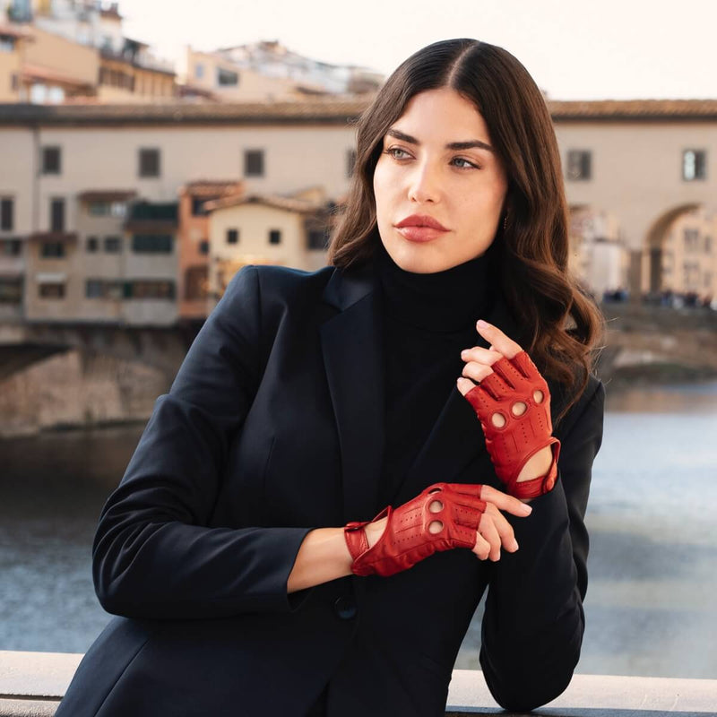 Autohandschuhe Damen Rot - Fingerlos - Handgefertigt in Italien